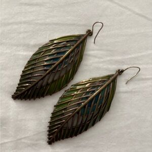 Lucky Brand Green and Blue Leaf Earrings